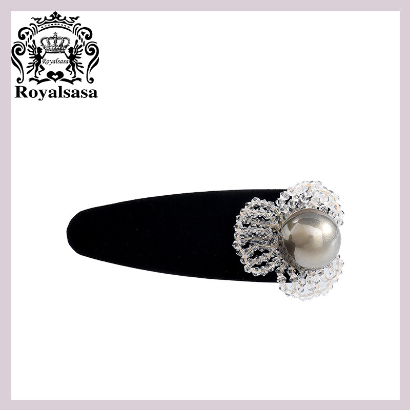 皇家莎莎发饰丝绒边夹串珠花朵仿珍珠BB夹高级感侧边发前额刘海夹