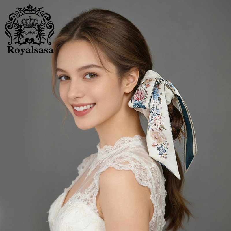 皇家莎莎新中式牡丹印花发圈丝巾两用蝴蝶结飘带古典大肠圈头花女