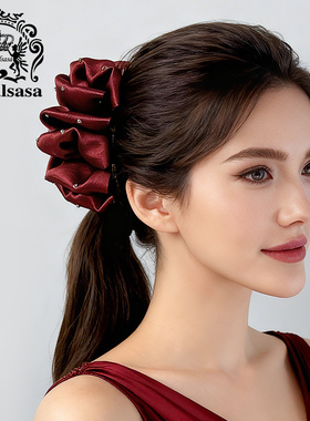 皇家莎莎安哥拉红色发抓夹蓬松多层显发量蝴蝶结头花扎发鲨鱼夹女