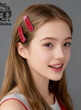 皇家莎莎新年喜庆红色侧边夹仿水晶点缀高级感碎发刘海边夹鸭嘴夹