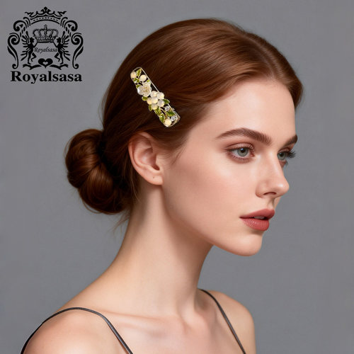 皇家莎莎气质甜美侧边夹绿叶花朵精致减龄鸭嘴夹前额刘海碎发夹女