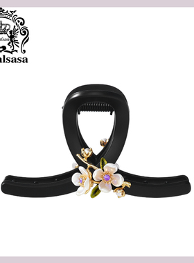 皇家莎莎山茶花发抓中号抓夹复古优雅黑色盘发夹精致造型鲨鱼夹