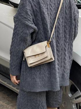 二手商品不退不换M@arni玛尼米色油蜡皮风琴包小号