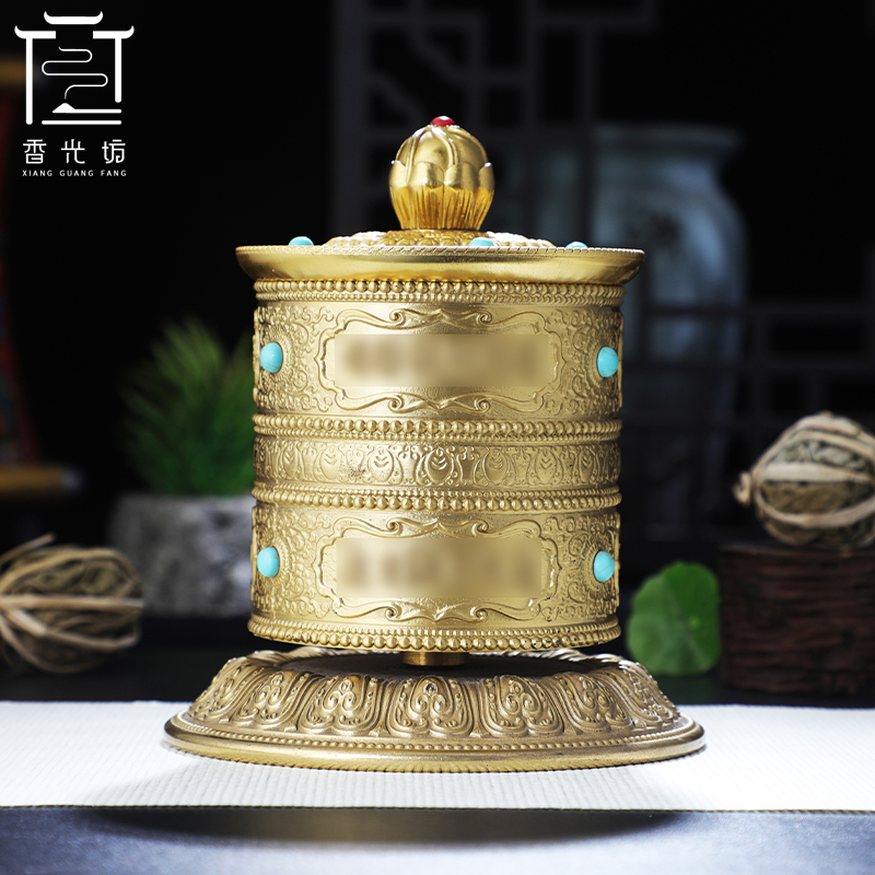 藏族铜指捻转轮汽车车饰摆件双层浮雕转金轮民族家用装饰品摆件