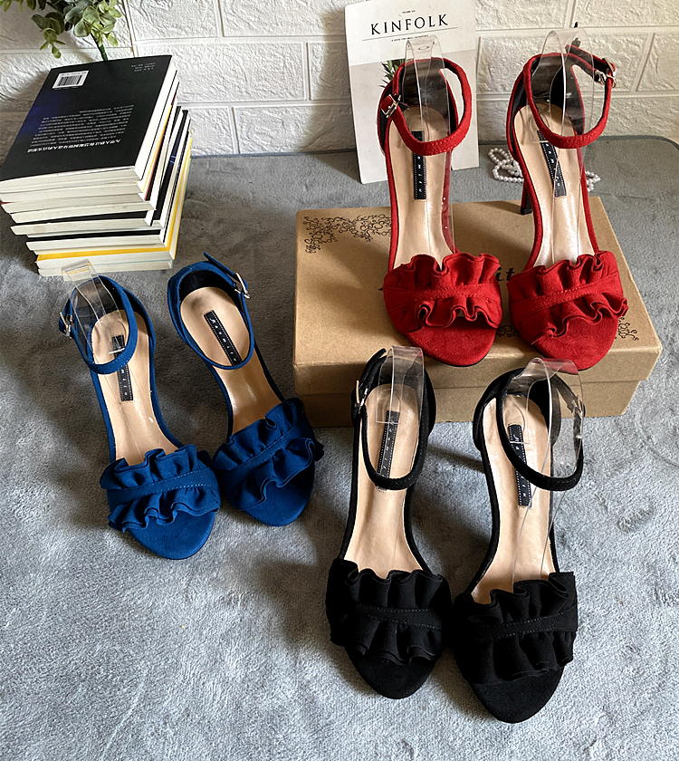 马邦尼明星同款红色高跟礼服鞋法式女鞋优雅一字带显瘦荷叶边凉鞋在类目 女鞋, 凉鞋中 - 来自Buy2taobao.com提供专业的淘宝代购服务