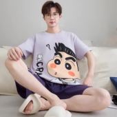 全棉家居服套装 2026睡衣男士 卡通学生青少年夏天大码 短袖 纯棉夏季