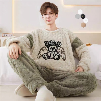 睡衣男士秋冬季2025新款加绒加厚珊瑚绒青少年男生家居服套装