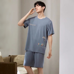 男士 冰丝家居服套装 睡衣青中年莫代尔棉短袖 薄款 短裤 2026夏新款