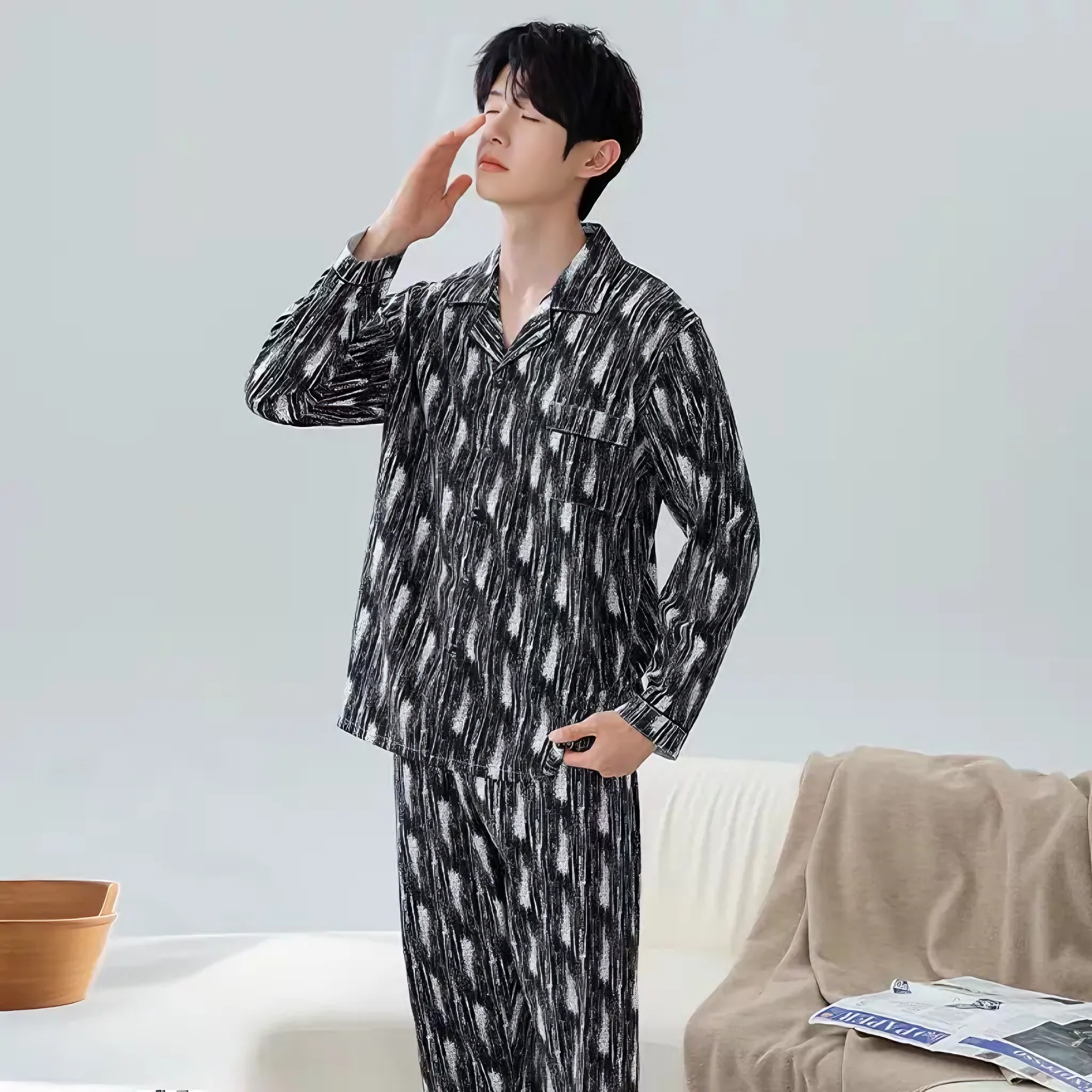 2025新款今年流行爆款睡衣男款云朵棉开衫长袖长裤青少年家居服