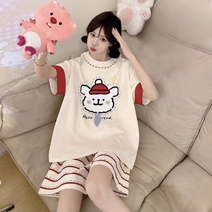 2026新款纯棉睡衣女款夏季大码短袖短裤夏天可外穿全棉家居服套装