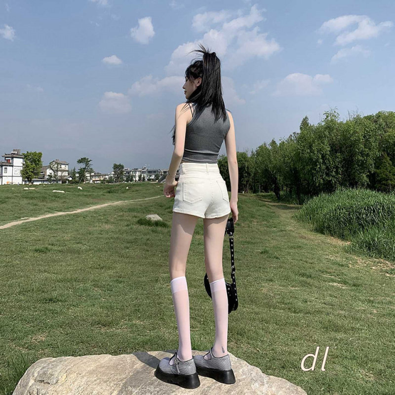 白色牛仔短裤女夏季新款高腰显瘦