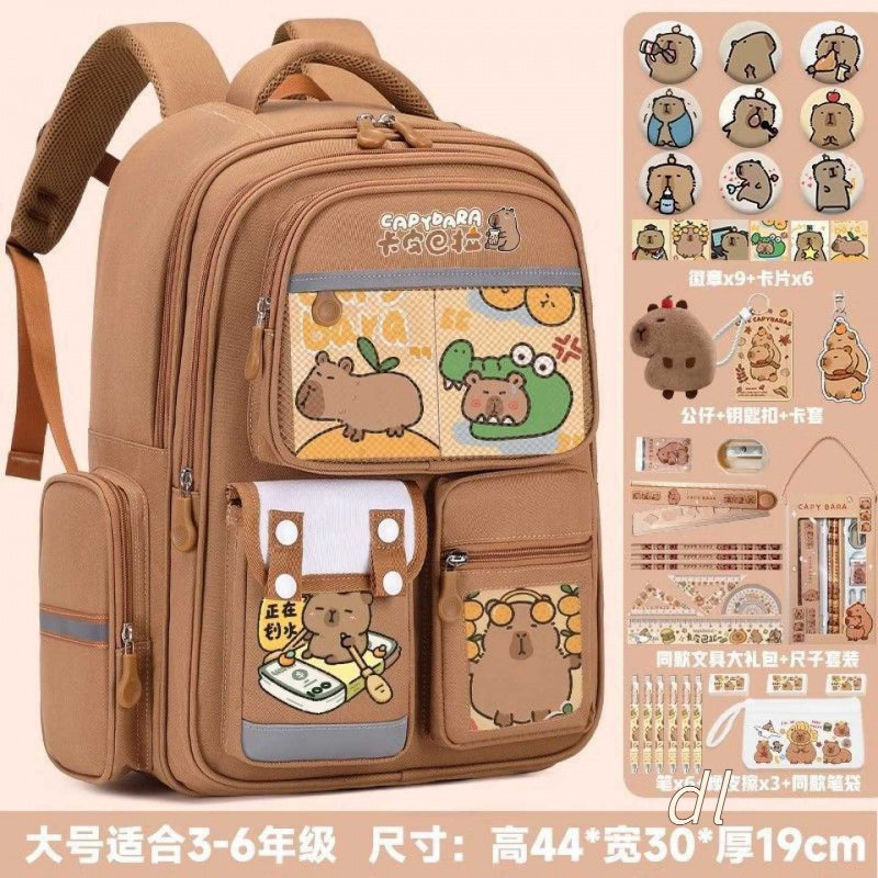 新款卡皮巴拉减负小学生书包牛津