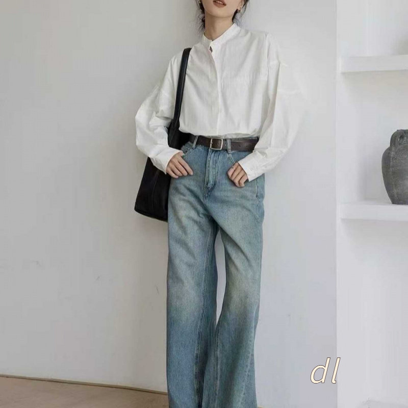 白色衬衫女秋季立领通勤基础款长