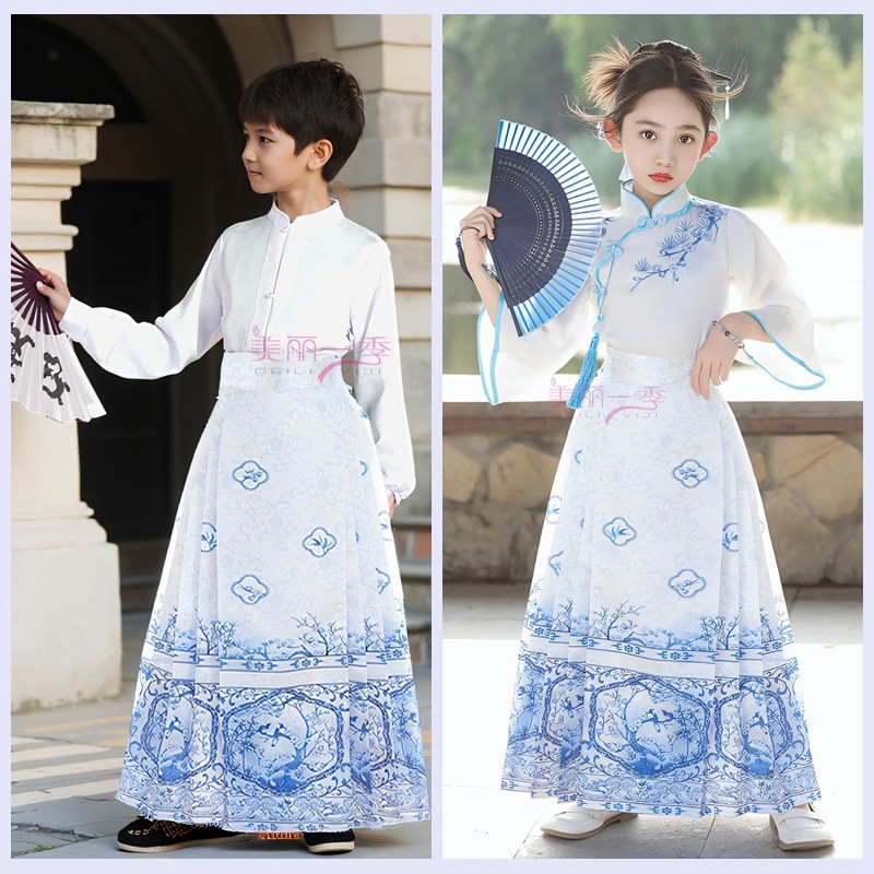 马面裙女童套装秋季儿童汉服高端2023新款小女孩中国风古装连衣裙