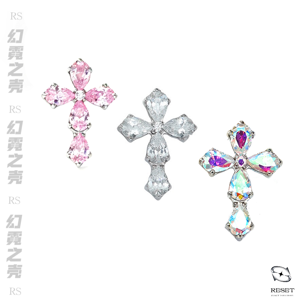 f136钛合金镶钻十字架耳钉耳骨钉恶魔钉穿孔饰品