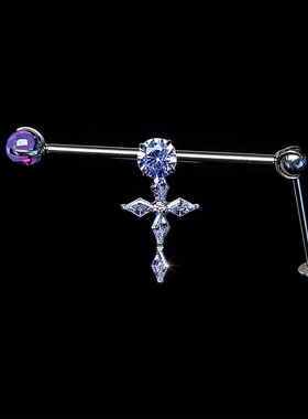 F136钛合金海蓝荆棘十字架结构耳桥钉可拆卸穿孔饰品