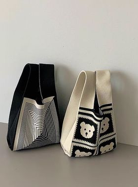 出门上班小拎包遛娃手机包小袋子小拎包女手提小包针织包手腕包