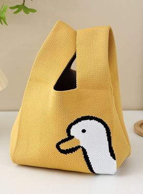 水桶包上班族手提袋可爱水桶型手拎便当包外出手提针织包新款编织