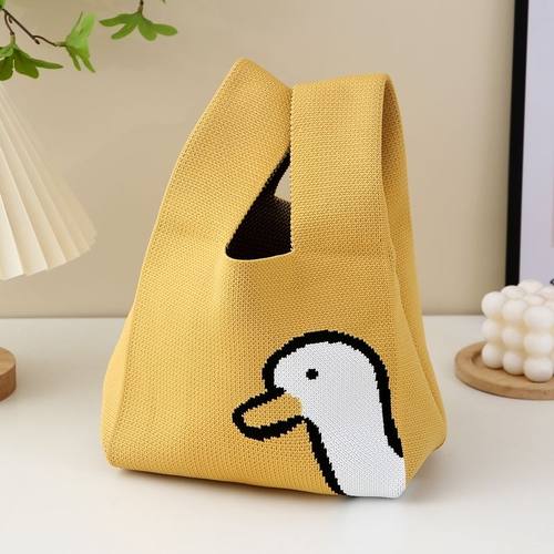 水桶包上班族手提袋可爱水桶型手拎便当包外出手提针织包新款编织