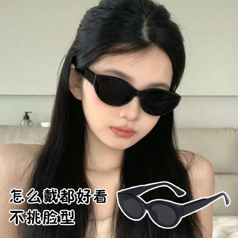 jennie同款gm防紫外线三角猫眼墨镜方圆脸显脸小黑色甜酷高级眼镜图片