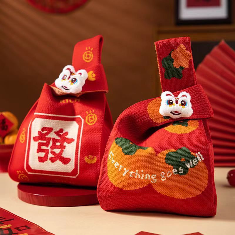 公司年会礼品袋喜庆针织包伴手礼手提包百搭柿子小托特包中国风