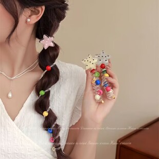 韩国东大门同款波点星星发绳耐用高弹力电话线发圈网红扎马尾神器