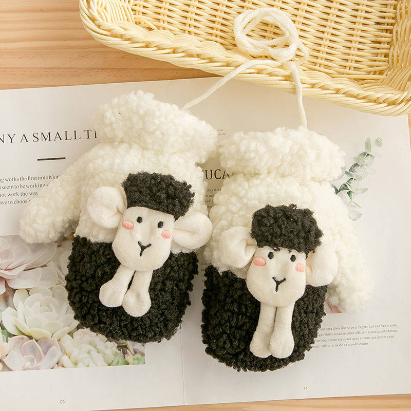 韩版可爱加绒加厚羊羔卡通冬季学生保暖挂脖ins棉包指女连指手套,服饰配件/皮带/帽子/围巾,手套,淘宝优惠券,粉丝福利购,淘宝优惠卷