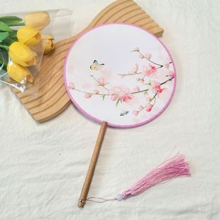 团扇双面古典古风团扇长柄舞蹈古装汉服旗袍中国风古典夏天圆扇子