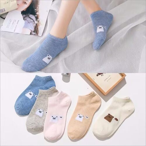5双袜子女士短袜夏季透气防臭学生卡通袜可爱日系sock潮低帮船袜
