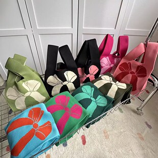 ins新款蝴蝶结手提袋教师节伴手礼针织包上班百搭通勤女包手腕包