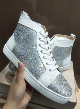 韩版AGZ CL水钻高帮男鞋奥钻红底女鞋休闲运动板鞋时尚潮流板鞋冬