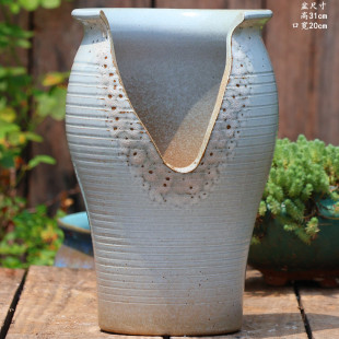 手工高切口粗陶花盆创意陶罐家用造型缺口多肉老桩花盆紫乐悬崖桩