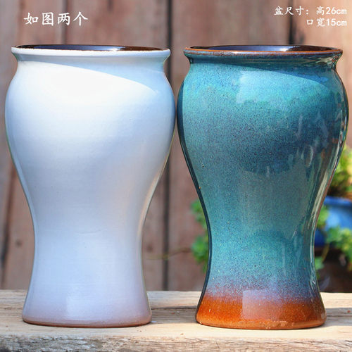 粗陶高盆简约陶瓷绿植直筒花盆