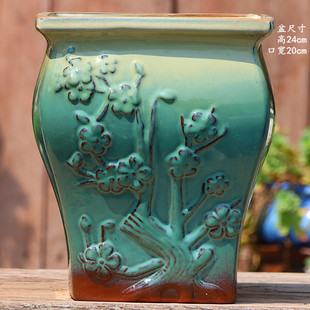 手工透气紫砂粗陶方盆带脚多肉花盆陶罐陶瓷大号方口盆植物兰花盆