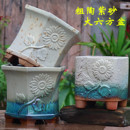 手工绿植雕花多肉花盆陶瓷六方大口方盆透气紫砂兰花陶罐粗陶花盆