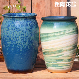 手工粗陶花盆高大口径透气粗陶复古陶瓷花盆多肉植物盆栽悬崖老桩