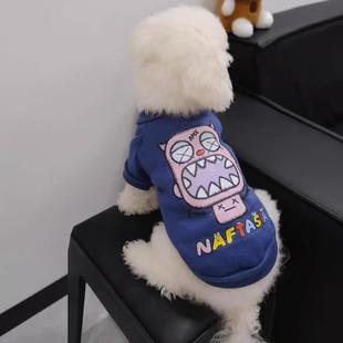 宠物猫咪狗狗秋冬新款 藏青小怪兽加绒保暖卫衣雪纳瑞中小型犬衣服