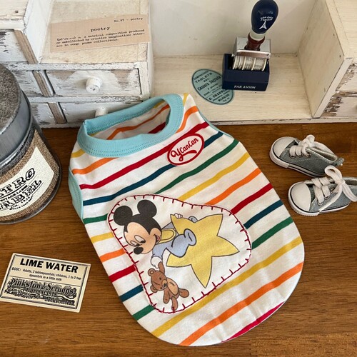 夏季狗狗可爱彩虹条纹背心