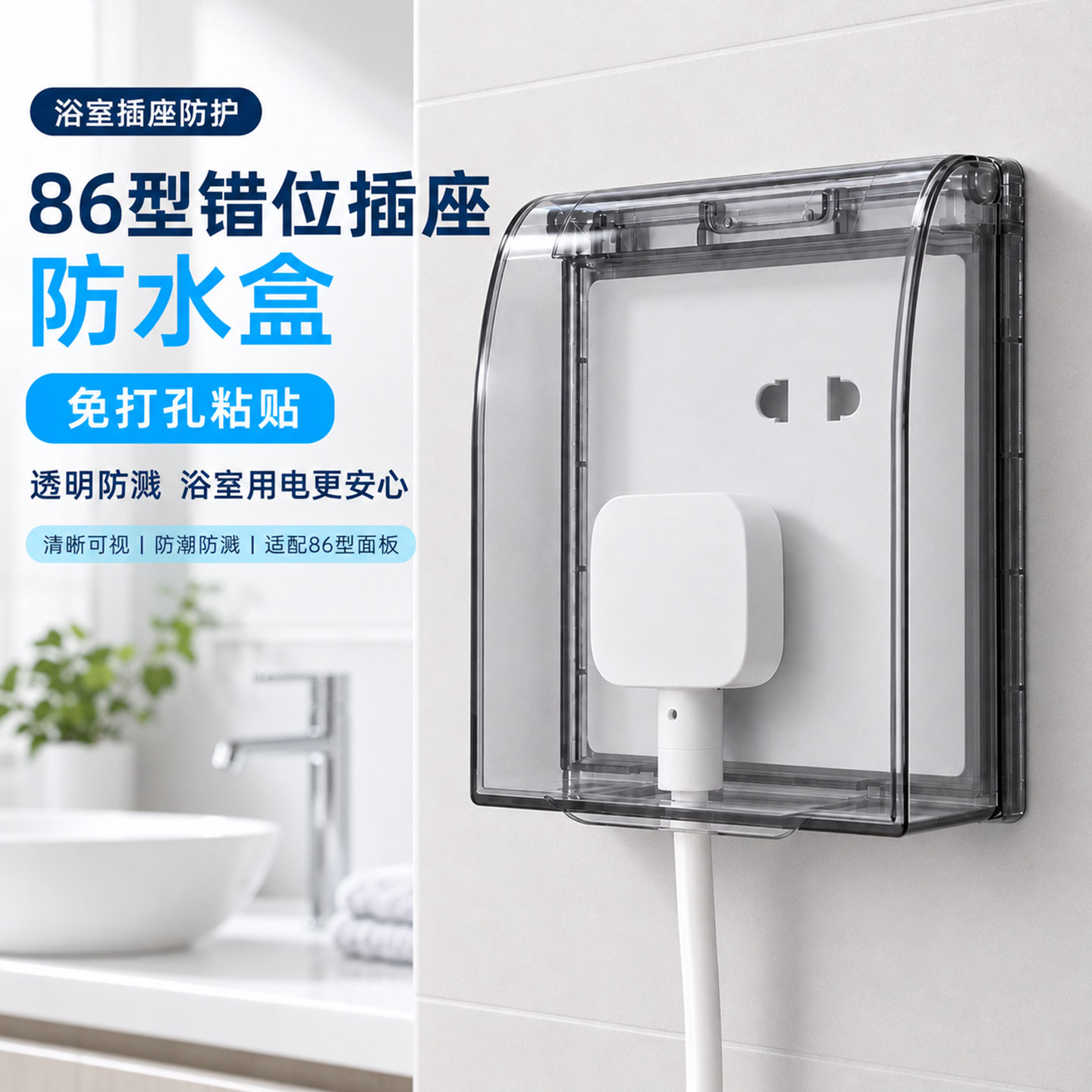 86型错位插座防水罩卫生间开关防溅盒浴室保护盖粘贴防水盒插座罩