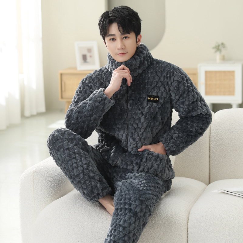 加厚三层夹棉中青年睡衣冬天保暖