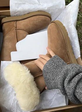 周冬雨同款雪地靴2025新款羊毛一体百搭休闲加绒厚底中筒靴棉靴女