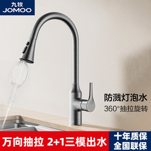 九牧厨房水龙头抽拉冷热防溅单把洗菜盆水槽旋转枪灰水龙头33168