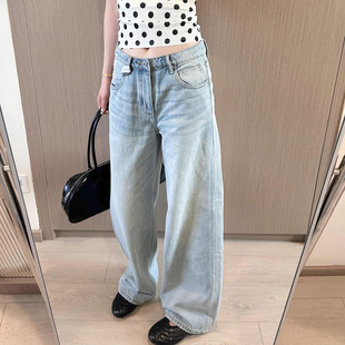 nbs【现货】经典水洗晴空蓝休闲宽松直筒中低腰牛仔裤女简约裤子