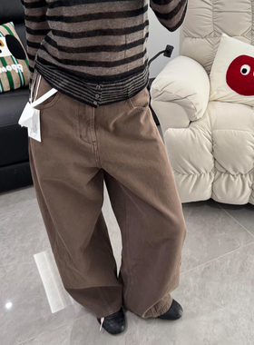 【现货】RP全棉牛仔时髦秋冬水洗棉两侧插片立体设计廓形牛仔裤女