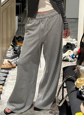 north同款宽松阔腿松紧腰抽绳多纽扣卫裤女慵懒风百搭显瘦休闲裤