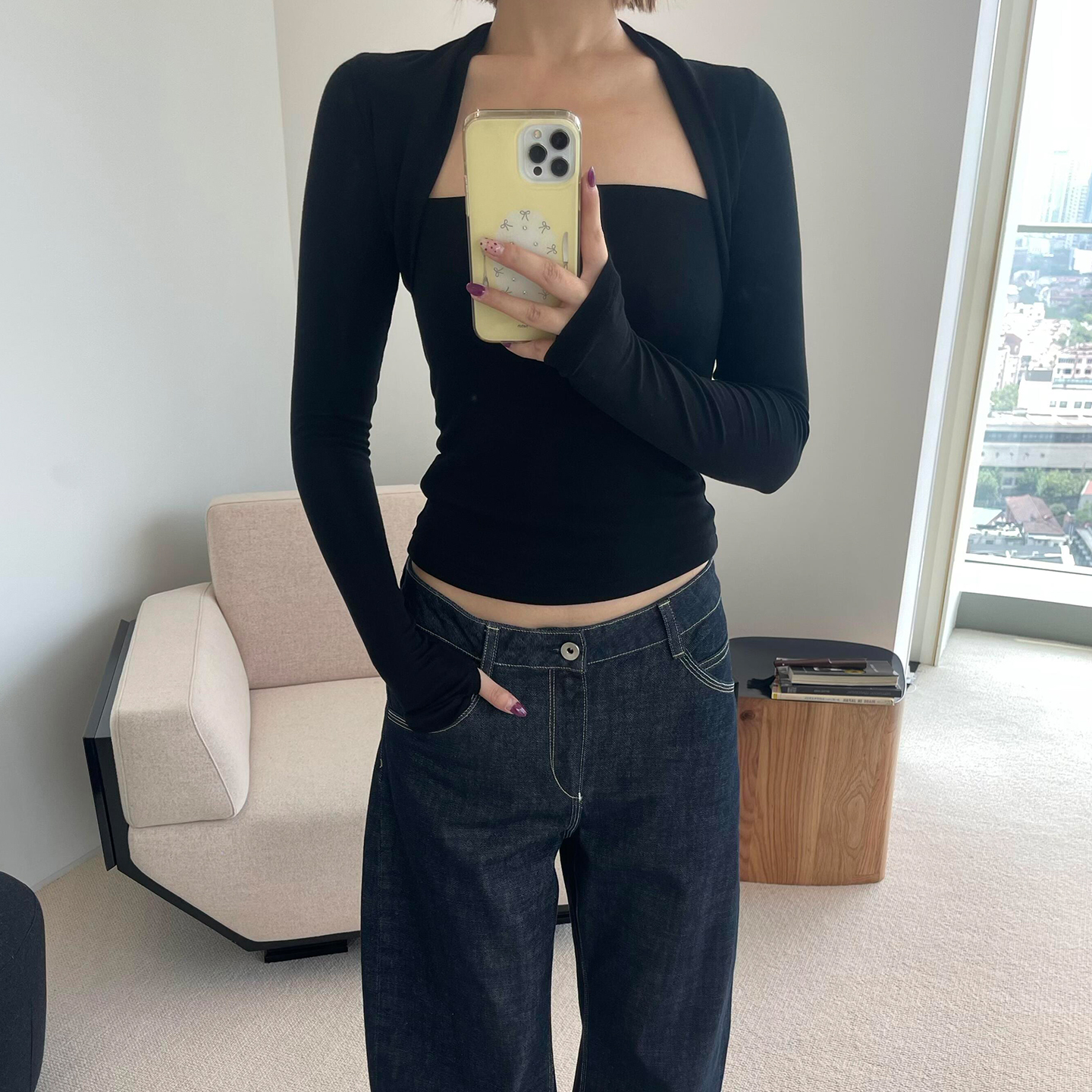 【现货】RA假两件袖套针织上衣