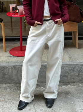 现货宅女同款004M中高腰直筒阔版白色牛仔裤宽松显瘦百搭阔腿长裤