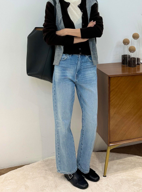 日系高端【45*R现货】小直筒中高腰洗水工艺牛仔裤女简约时尚长裤