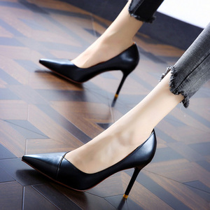 韩版2021春季新款通勤职业简约尖头细跟高跟鞋办公小皮鞋女单鞋潮