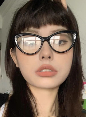Mona同款网红猫眼粗黑框眼镜女TR90素颜神器圆脸复古防蓝光眼镜架